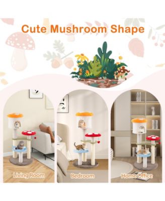 Cute Mushroom Cat Tree 48'' Tall Cat Tower w/ Sisal Scratching Posts Top Condo