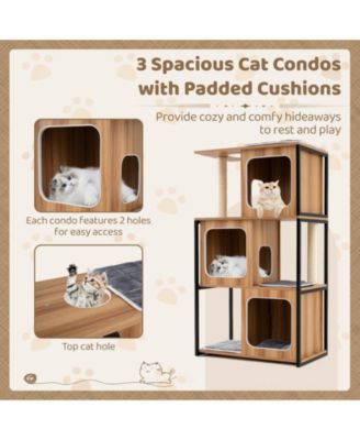 Modern Cat Tree for Indoor Kittens Cat Tower House w/ Metal Frame Large Platform