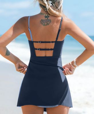 Women's Chic Strappy Color Block Swimdress