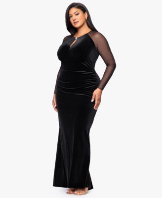 Plus Size Velvet Mesh Gown