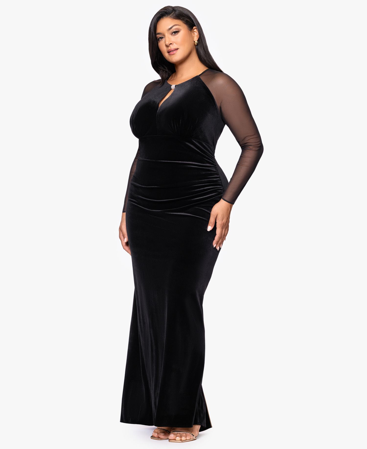 Plus Size Velvet Mesh Gown