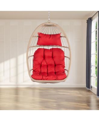 55 Inch Outdoor Rattan Egg Swing Chair with Red Cushion