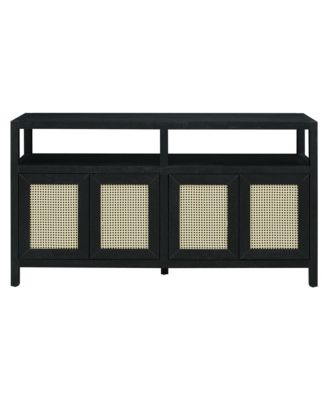 Streamdale Rattan Buffet Cabinet - Black, Push-to-Open, Adjustable Shelves