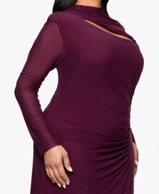 Plus Size Long-Sleeve Asymmetrical Neck Gown