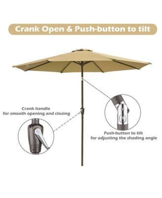 9FT UV50+ OLEFIN Outdoor Patio Umbrella with Base Crank Tilt Fade Resistant for Garden Beach Pool Deck Market Porch Backyard Cafe,Tan