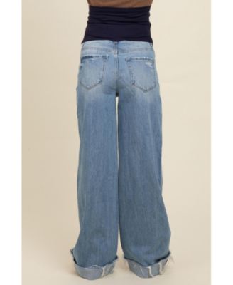 Maternity Light Blue Cuffed Baggy Wide Leg Jeans