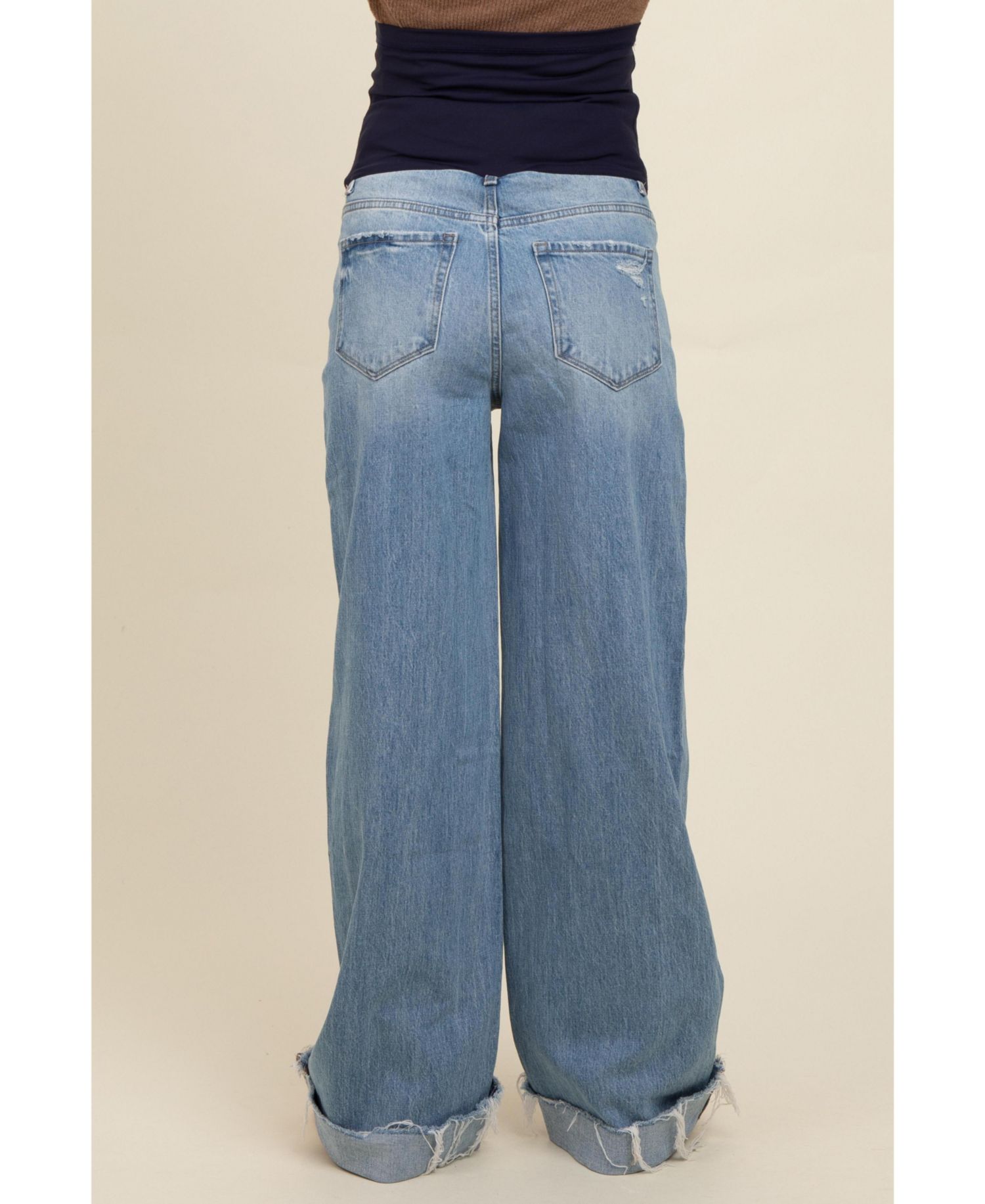Women's Light Blue Cuffed Baggy Wide Leg Jeans