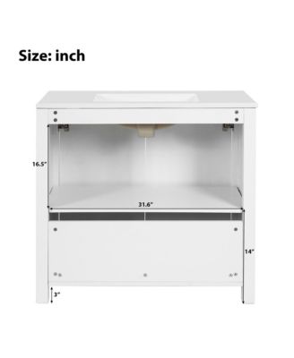 36" Solid Wood Bathroom Vanity Set with Ceramic Sink & Distressed Finish Storage Cabinet Organizer