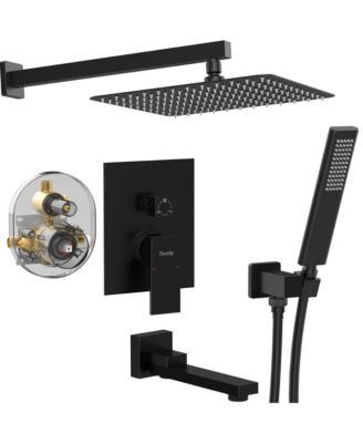 Wall Mount Shower System with Rain Shower Head, Handheld Spray and Faucet Set