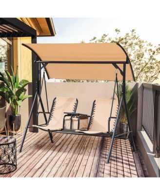 69 Inch 2-Seat Canopy Patio Swing with Storage Table and Cup Holders