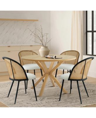 Round Table And 4 Rattan-Inspired Chairs Dining Table Set
