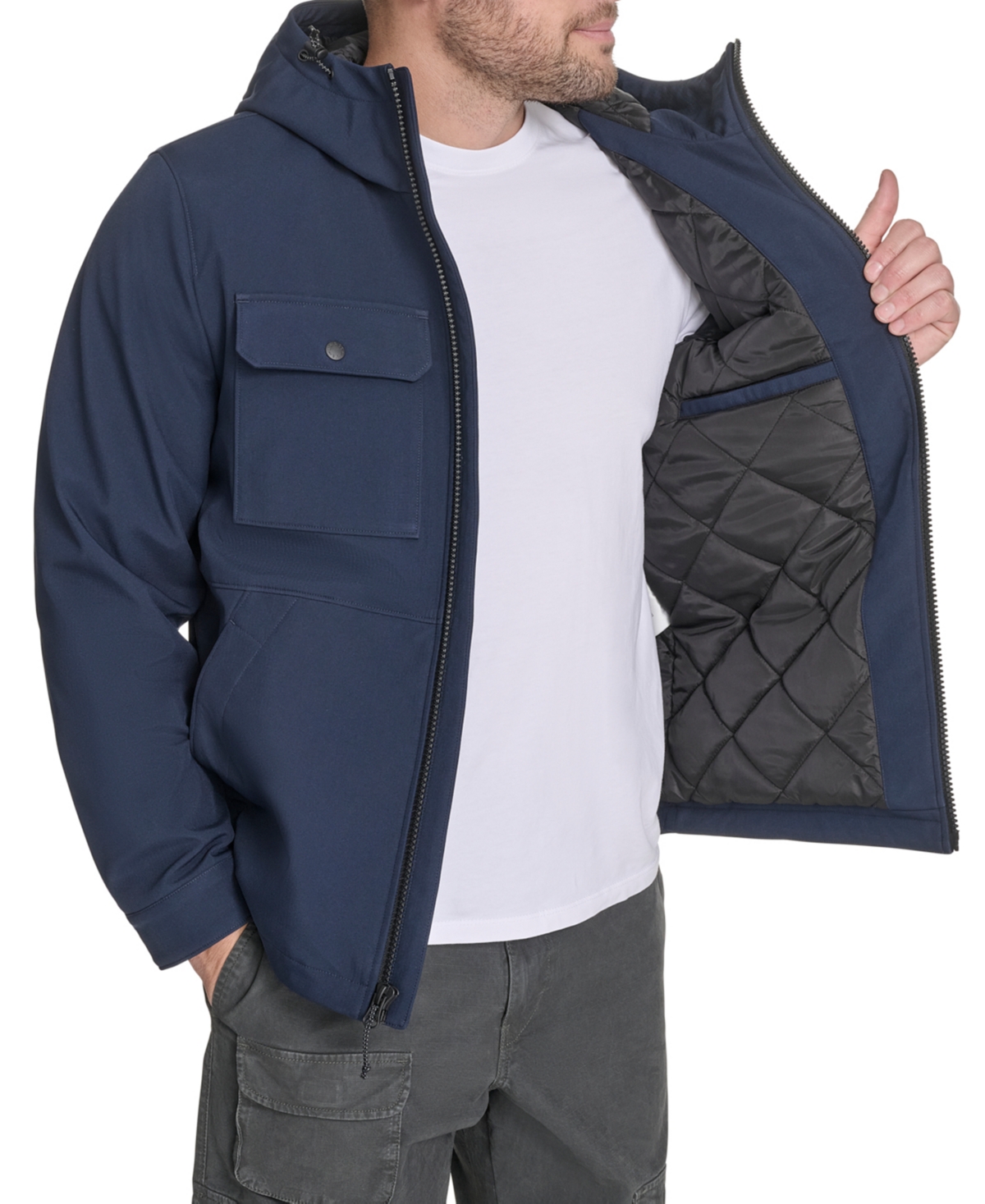 Levi's Men's Rib Stop Softshell With Hood Jacket In Blue