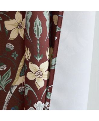 Florence Floral & Birds Patterned Window Back Tab Rod Pocket Curtains Bedroom - Light Blocking Darkening Window Panels, Set of 2