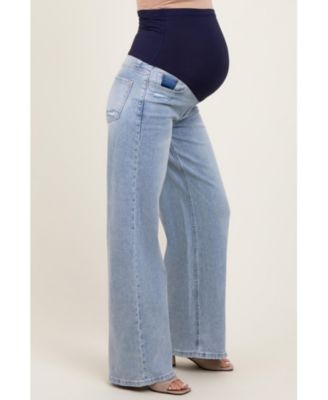 Maternity Light Blue Lightly Distressed Wide Leg Jeans