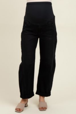 Maternity Black Rolled Cuff Barrel Leg Jeans