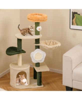 45'' Tall Cat Tree Flower Multi-level Pet Activity Center Furniture w/Sisal Post