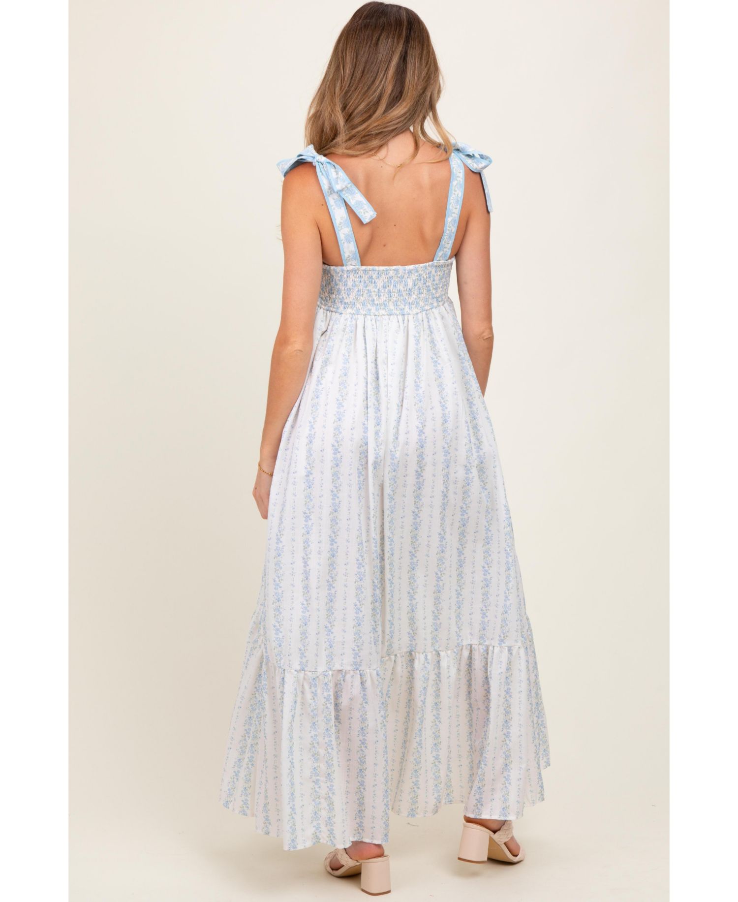 Women's Light Blue Floral Cotton Dress