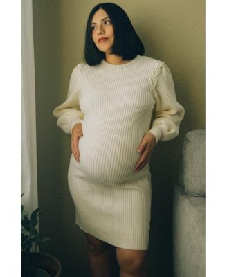 Maternity Burgundy Bubble Sleeve Sweater Dress