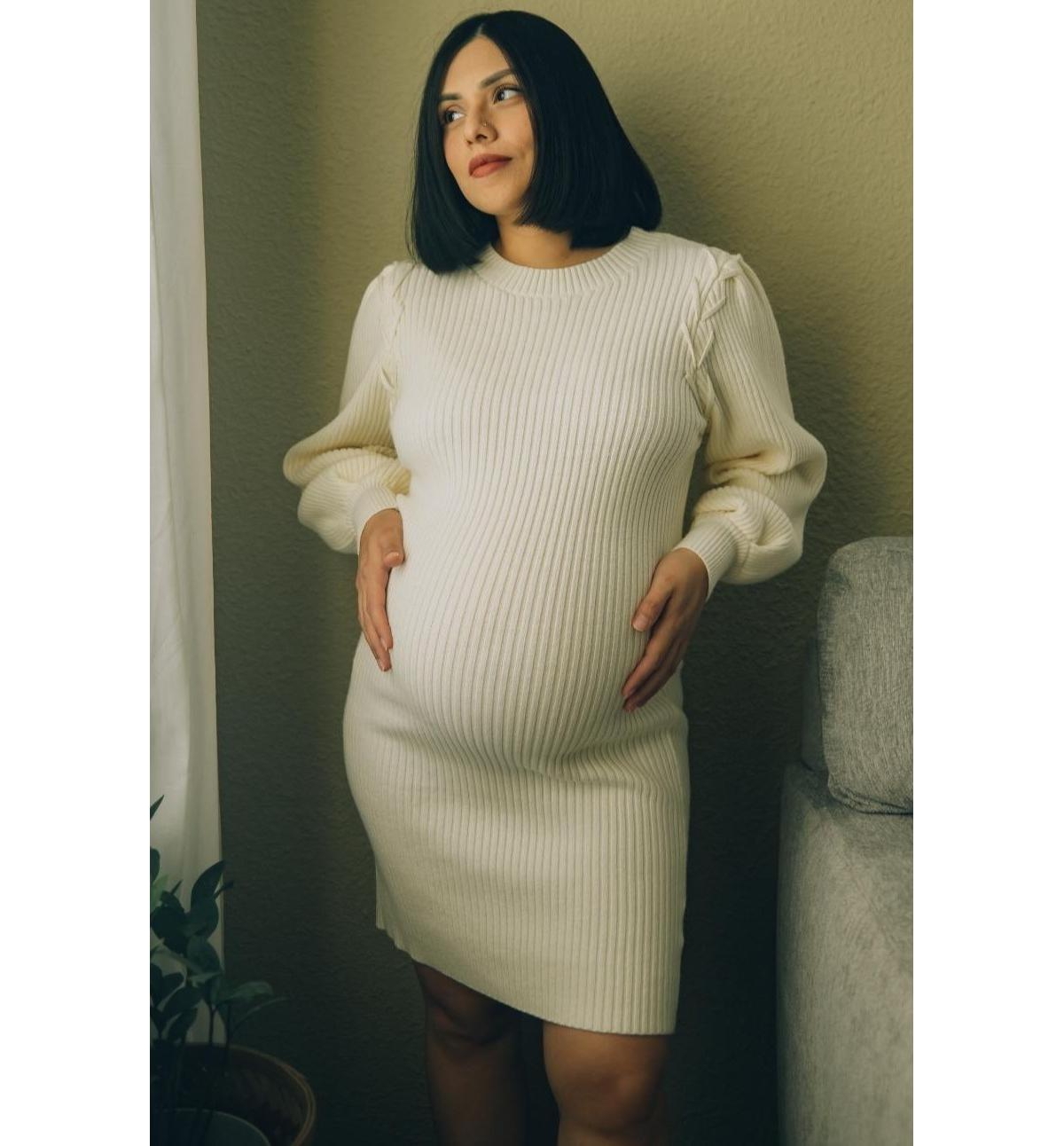 Pinkblush Maternity Camel Bubble Sleeve Sweater Dress