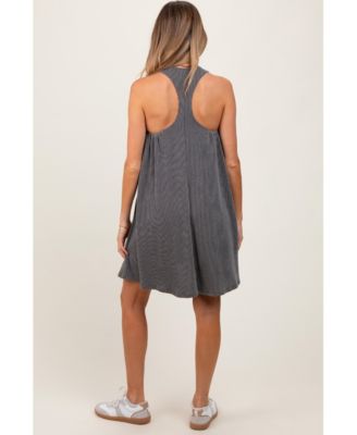 Charcoal Ribbed Sleeveless Open Back Maternity Midi Dress