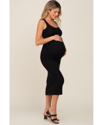 Maternity Black Ribbed Basic Maxi Dress