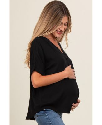 Maternity Olive V-Neck Pin-Tuck Detail Top