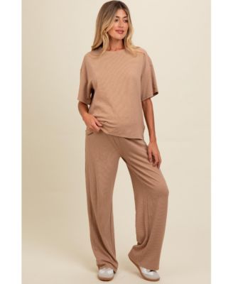 Maternity Textured Knit Oversized Tee And Pants Set