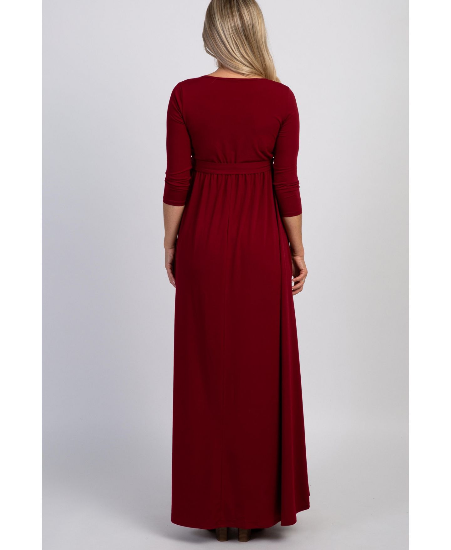 Женское платье Pinkblush Burgundy Draped 3/4 Sleeve Maxi, цвет: Бордовый — фото 6