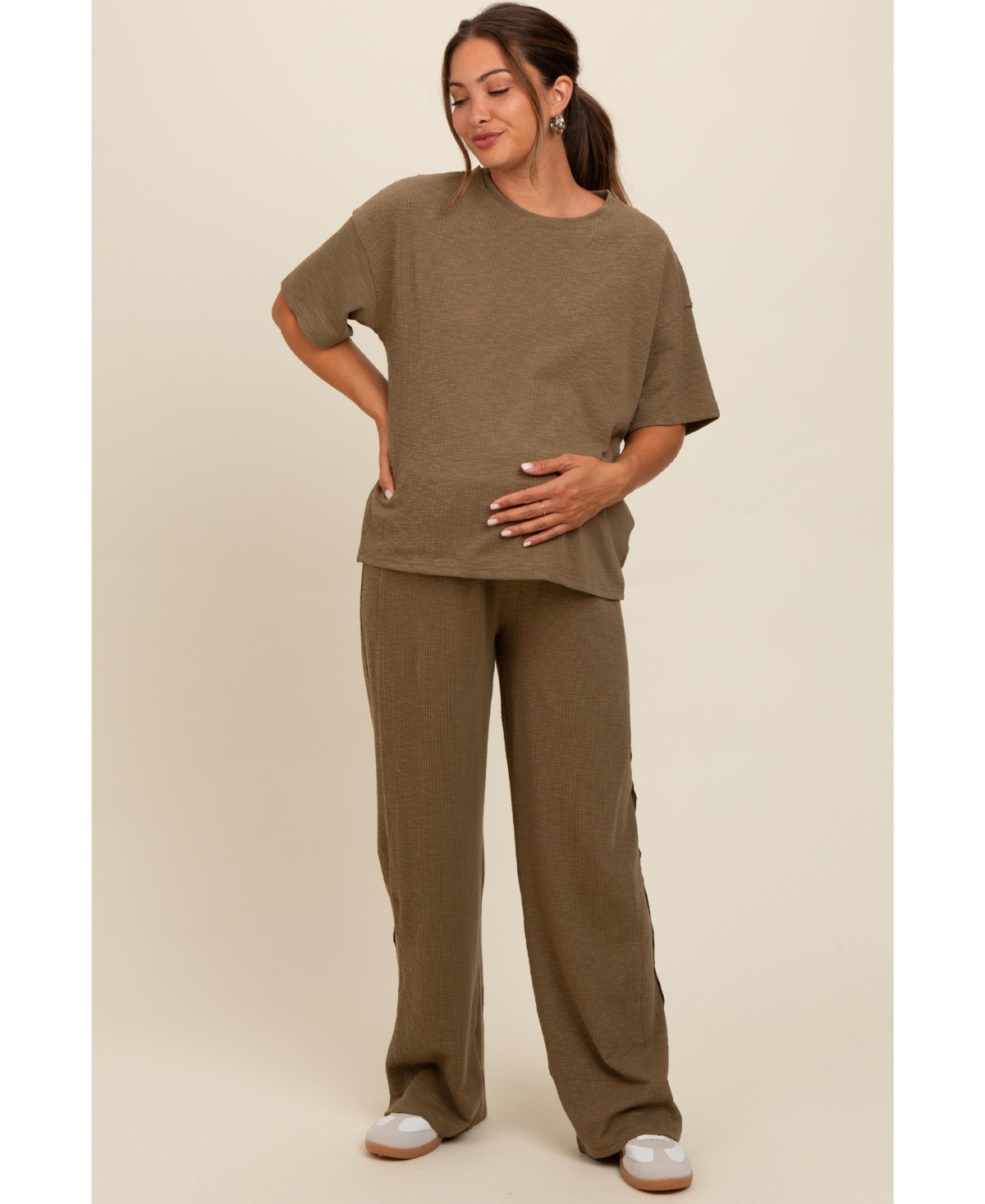 Pinkblush Maternity Textured Knit Oversized Tee And Pants Set