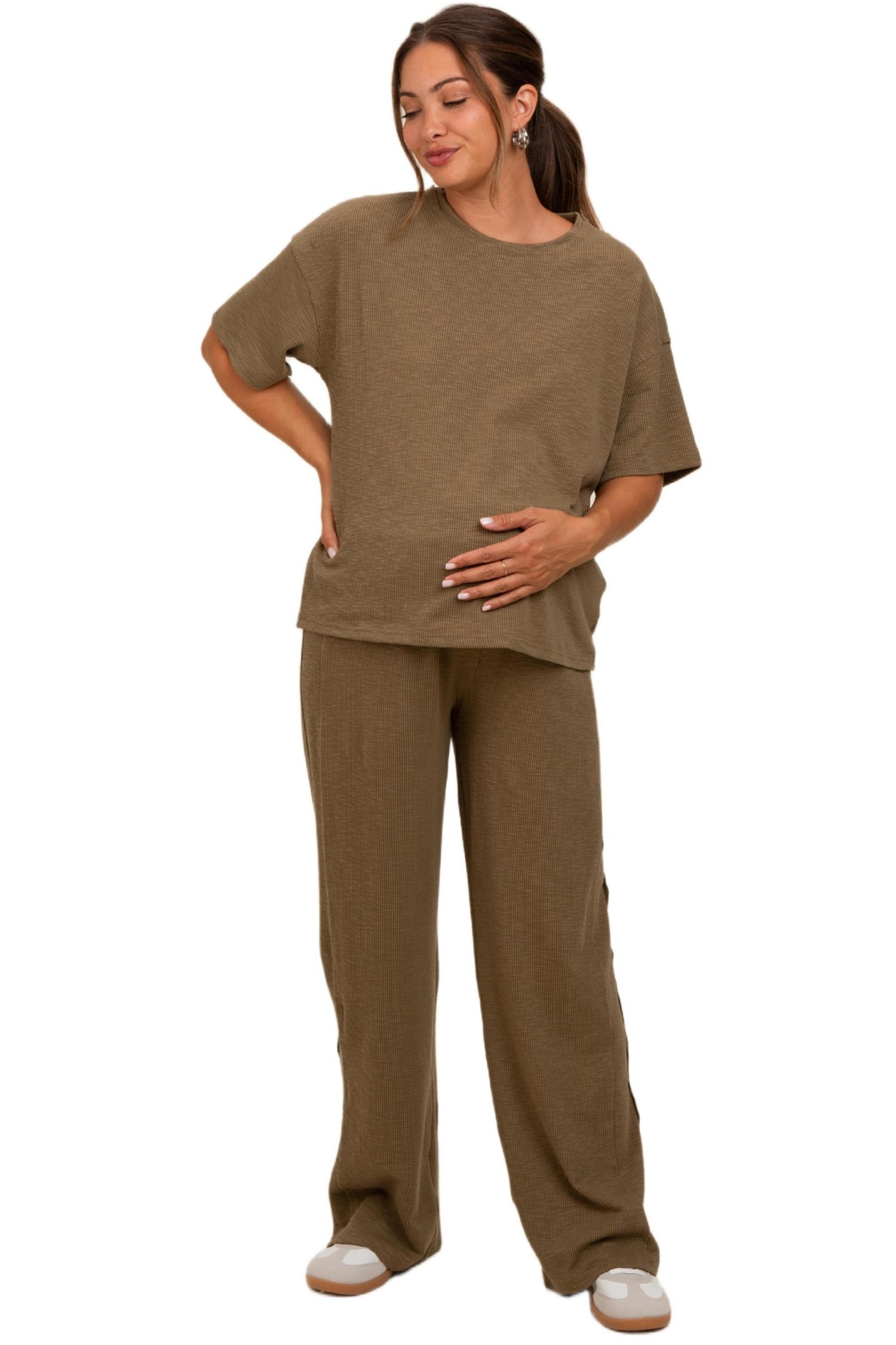 Women's Textured Knit Oversized Tee And Pants Set