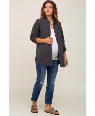 Charcoal Button Down Maternity Top