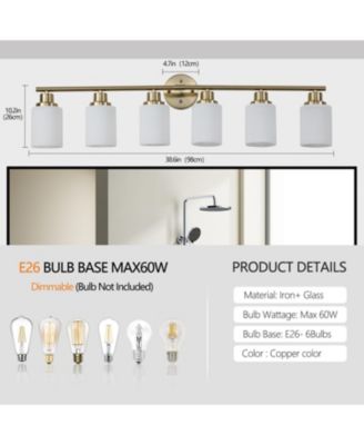 6-Light Golden Bathroom Vanity Light Fixture, Frosted Glass Shades, Modern Wall Mounted Lighting