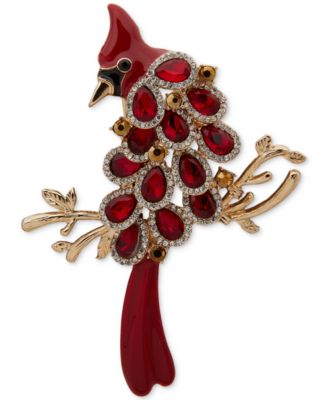 Anne Klein - Boxed Gold Tone Bright Crystal Cardinal Pin