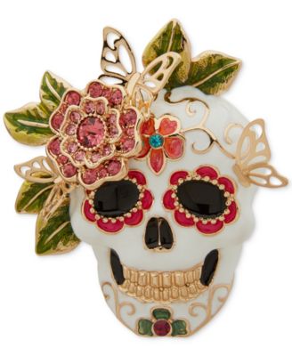 Anne Klein - Boxed Gold Tone Day Of The Dead Skull Pin