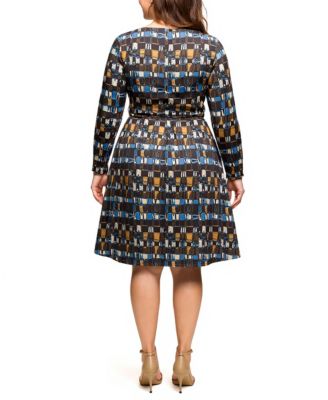 Plus Size Long Sleeve Wrap with Belt Dress