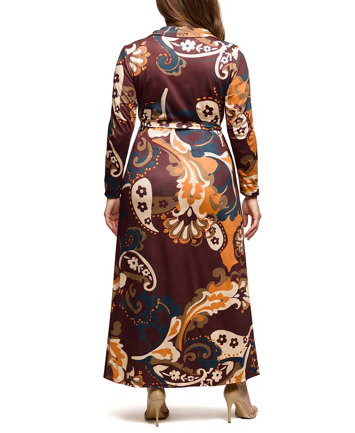 24seven Comfort Apparel Plus Size Paisley Empire Waist Maxi Dress In Multi