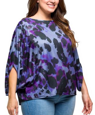 Plus Size Purple Animal Print Dolman Sleeve Top