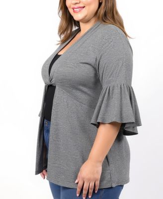 Plus Size Tie Front Bell Sleeve Cardigan Jacket
