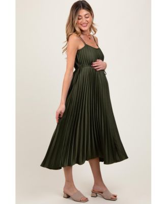 Maternity Light Blue Pleated Sash Tie Midi Dress