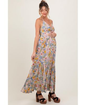 Maternity Mint Green Floral Twist Front Cutout Maxi Dress