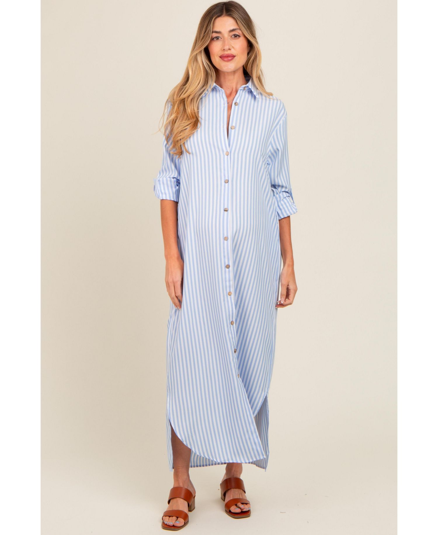 Women's Striped Button Down Maxi Dress