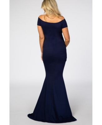 Maternity Navy Off Shoulder Wrap Photoshoot Gown/Dress