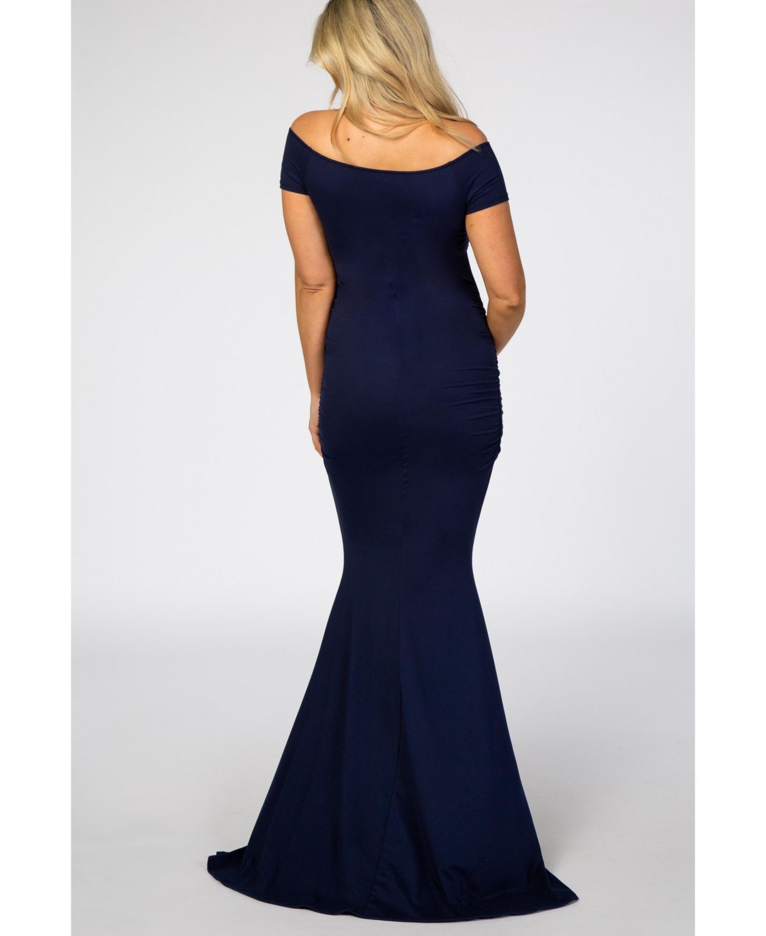 Women's Navy Off Shoulder Wrap Photoshoot Gown/Dress