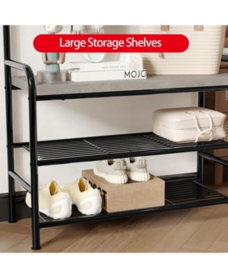 Hall Tree Shoe Bench, 4-in-1 Industrial Entryway Storage Bench with 8 Sturdy Hooks, Freestanding Coat Rack for Small Spaces, Apartments