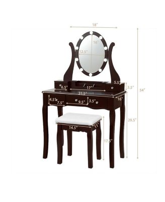 10 Dimmable Lights Vanity Table Set with Lighted Mirror and Cushioned Stool