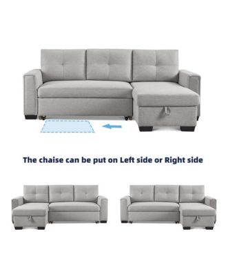 Tufted Sectional Chaise Sofa Sleeper with Storage