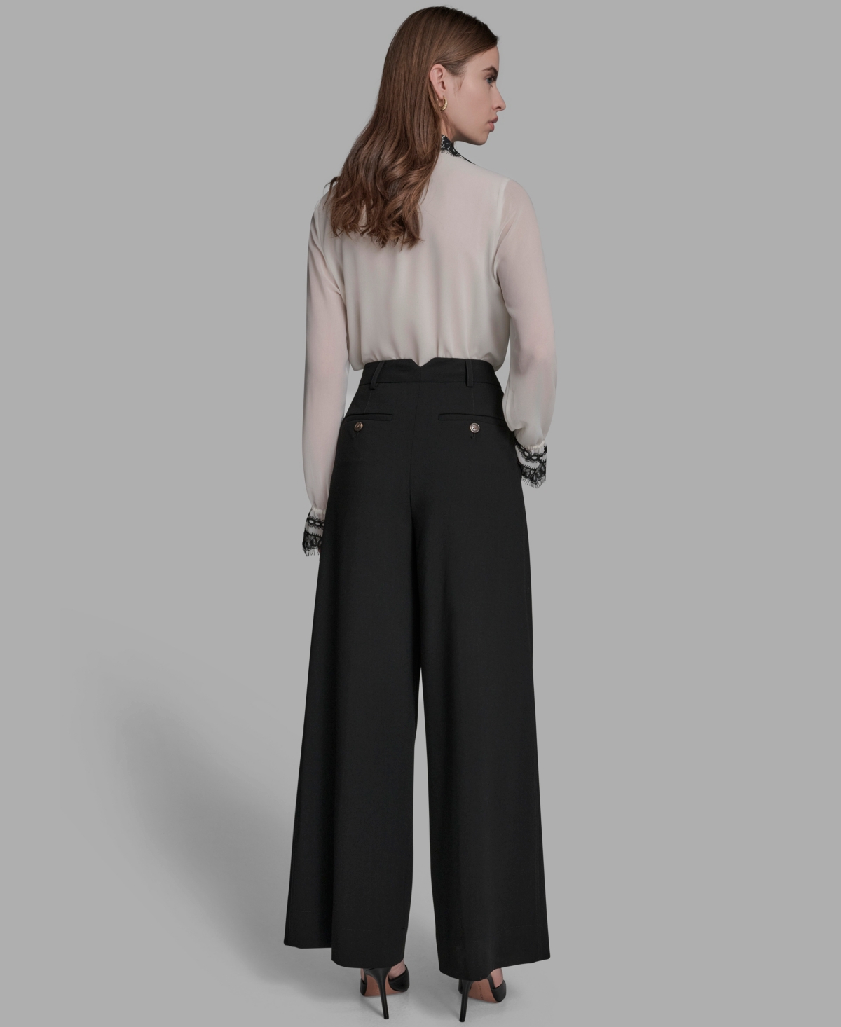 Bcbg Women's Pleated Back Notch Wide Leg Pants In Black
