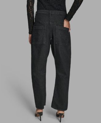 Women's Barrel Leg Knee Seam Mid Rise Jeans