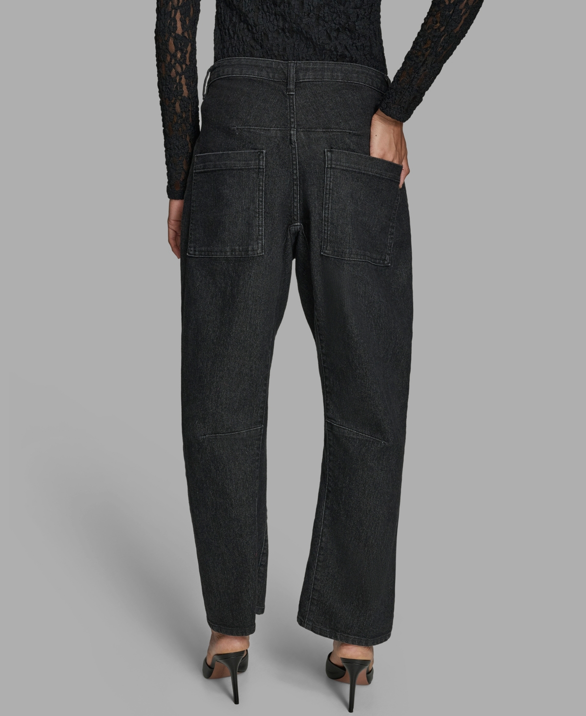 Bcbg Women's Barrel Leg Knee Seam Mid Rise Jeans In Black