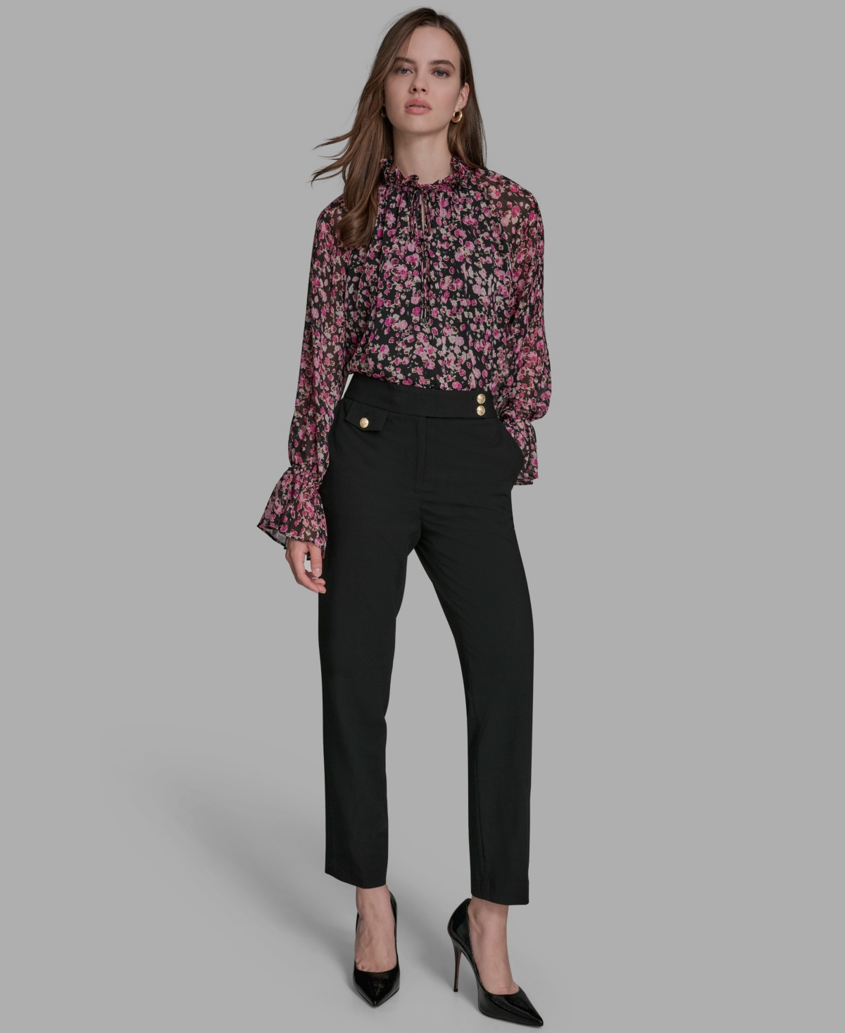 Bcbg Women's Flat Front Two Button Tab Mid Rise Pants In Black